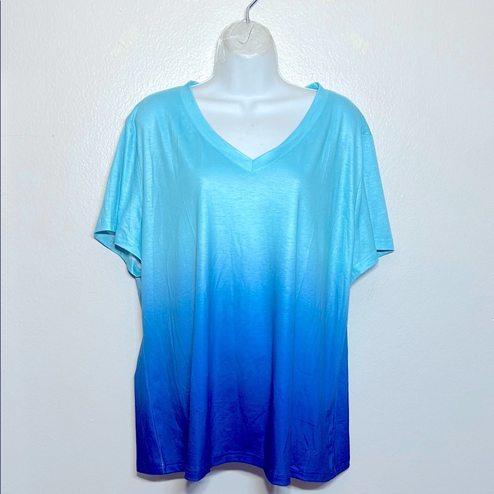 Gradient Blue V-Neck Women's Top